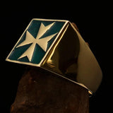 Perfectly crafted Men's Biker Ring Maltese Cross Green - Solid Brass - BikeRing4u