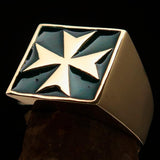 Perfectly crafted Men's Biker Ring Maltese Cross Green - Solid Brass - BikeRing4u