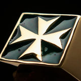 Perfectly crafted Men's Biker Ring Maltese Cross Green - Solid Brass - BikeRing4u