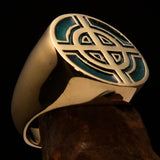 Perfectly crafted Men's Biker Ring Celtic Cross Green - Solid Brass - BikeRing4u