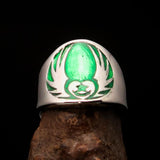 Excellent crafted Men's Claddagh Ring green winged heart Star Moon - Sterling Silver - BikeRing4u