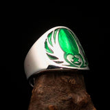 Excellent crafted Men's Claddagh Ring green winged heart Star Moon - Sterling Silver - BikeRing4u