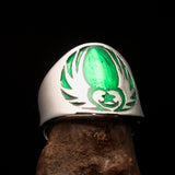 Excellent crafted Men's Claddagh Ring green winged heart Star Moon - Sterling Silver - BikeRing4u