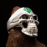 Excellent crafted Men's Biker Skull Ring Green Diamond 13 - Sterling Silver 925 - BikeRing4u