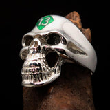 Excellent crafted Men's Biker Skull Ring Green Diamond 13 - Sterling Silver 925 - BikeRing4u
