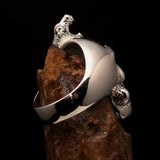 Excellent crafted Men's green 1% Snake Skull Outlaw Ring - Sterling Silver - BikeRing4u