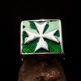 Perfectly crafted Men's Biker Ring Maltese Cross Green - Sterling Silver - BikeRing4u