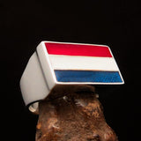 Excellent crafted rectangle shaped Men's Dutch Flag Ring Holland - Sterling Silver - BikeRing4u