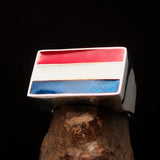 Excellent crafted rectangle shaped Men's Dutch Flag Ring Holland - Sterling Silver - BikeRing4u