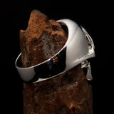 Excellent crafted Men's 1% Flaming Skull Outlaw Ring red CZ Eyes Enamel - Sterling Silver - BikeRing4u