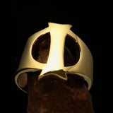 Mirror polished Men's Brass Initial Ring one bold Letter I - BikeRing4u