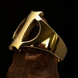 Mirror polished Men's Brass Initial Ring one bold Letter I - BikeRing4u