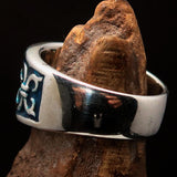 Nicely crafted domed Men's Fleur de Lis Ring Blue - Sterling Silver - BikeRing4u