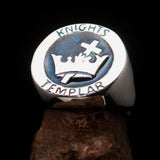 Excellent crafted Men's Blue Knights Templar Ring - Sterling Silver - BikeRing4u