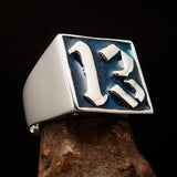 Excellent crafted Men's blue lucky Number 13 Ring - Sterling Silver - BikeRing4u