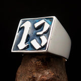 Excellent crafted Men's blue lucky Number 13 Ring - Sterling Silver - BikeRing4u