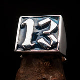 Excellent crafted Men's blue lucky Number 13 Ring - Sterling Silver - BikeRing4u