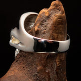 Excellent crafted Men's Communist Skull Ring Blue Hammer Sickle - Sterling Silver - BikeRing4u