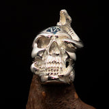 Excellent crafted Men's blue 1% Snake Skull Outlaw Ring - Sterling Silver - BikeRing4u