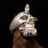 Excellent crafted Men's blue 1% Snake Skull Outlaw Ring - Sterling Silver - BikeRing4u