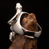 Excellent crafted Men's blue 1% Snake Skull Outlaw Ring - Sterling Silver - BikeRing4u