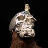 Excellent crafted Men's blue 1% Snake Skull Outlaw Ring - Sterling Silver - BikeRing4u