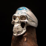 Excellent crafted Men's Skull Ring Blue Eye of Ra - Sterling Silver - BikeRing4u