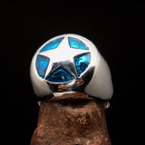 Excellent crafted Men's US Marshall Ring Blue Star - Sterling Silver - BikeRing4u