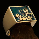 Perfectly crafted Men's Ring winged Lion of Venice Green - Solid Brass - BikeRing4u