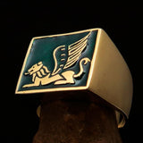 Perfectly crafted Men's Ring winged Lion of Venice Green - Solid Brass - BikeRing4u
