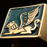 Perfectly crafted Men's Ring winged Lion of Venice Green - Solid Brass - BikeRing4u