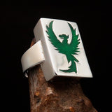 Excellent crafted Men's Ring green Phoenix - Sterling Silver - BikeRing4u