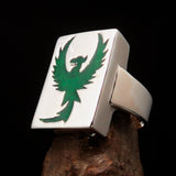 Excellent crafted Men's Ring green Phoenix - Sterling Silver - BikeRing4u
