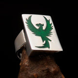 Excellent crafted Men's Ring green Phoenix - Sterling Silver - BikeRing4u
