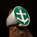 Perfectly crafted Men's Sailor Ring Big Anchor green - Sterling Silver - BikeRing4u