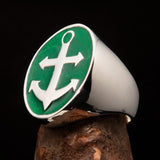 Perfectly crafted Men's Sailor Ring Big Anchor green - Sterling Silver - BikeRing4u