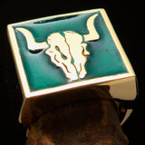 Perfectly crafted Men's Cowboy Ring Bull Skull Green - Solid Brass - BikeRing4u