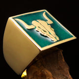 Perfectly crafted Men's Cowboy Ring Bull Skull Green - Solid Brass - BikeRing4u