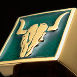 Perfectly crafted Men's Cowboy Ring Bull Skull Green - Solid Brass - BikeRing4u