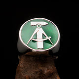 Perfectly crafted Men's GDR Socialist Ring Hammer Compasses Green - Sterling Silver - BikeRing4u