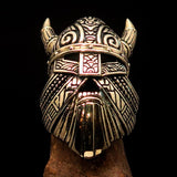 Excellent crafted Men's horned Viking Warrior Ring - antiqued Brass - BikeRing4u
