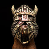 Excellent crafted Men's horned Viking Warrior Ring - antiqued Brass - BikeRing4u