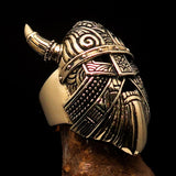 Excellent crafted Men's horned Viking Warrior Ring - antiqued Brass - BikeRing4u