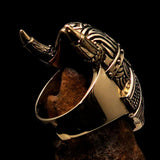 Excellent crafted Men's horned Viking Warrior Ring - antiqued Brass - BikeRing4u