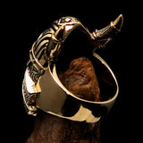 Excellent crafted Men's horned Viking Warrior Ring - antiqued Brass - BikeRing4u