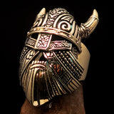 Excellent crafted Men's horned Viking Warrior Ring - antiqued Brass - BikeRing4u