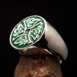 Perfectly crafted Men's Ring Celtic Birgit's Cross Green - Sterling Silver - BikeRing4u