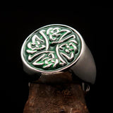 Perfectly crafted Men's Ring Celtic Birgit's Cross Green - Sterling Silver - BikeRing4u