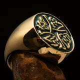 Perfectly crafted Men's Ring Celtic Birgit's Cross Green - Solid Brass - BikeRing4u