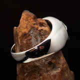 Excellent crafted domed Men's green Hexagram Skull Ring - Sterling Silver - BikeRing4u